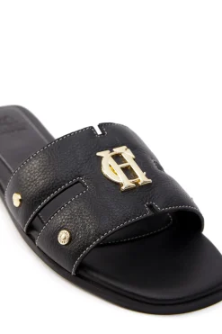 Holland Cooper Footwear|Sandals-Monogram Slides Black Leather