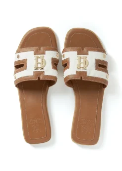 Holland Cooper Sandals|Footwear-Monogram Slides Tan Canvas