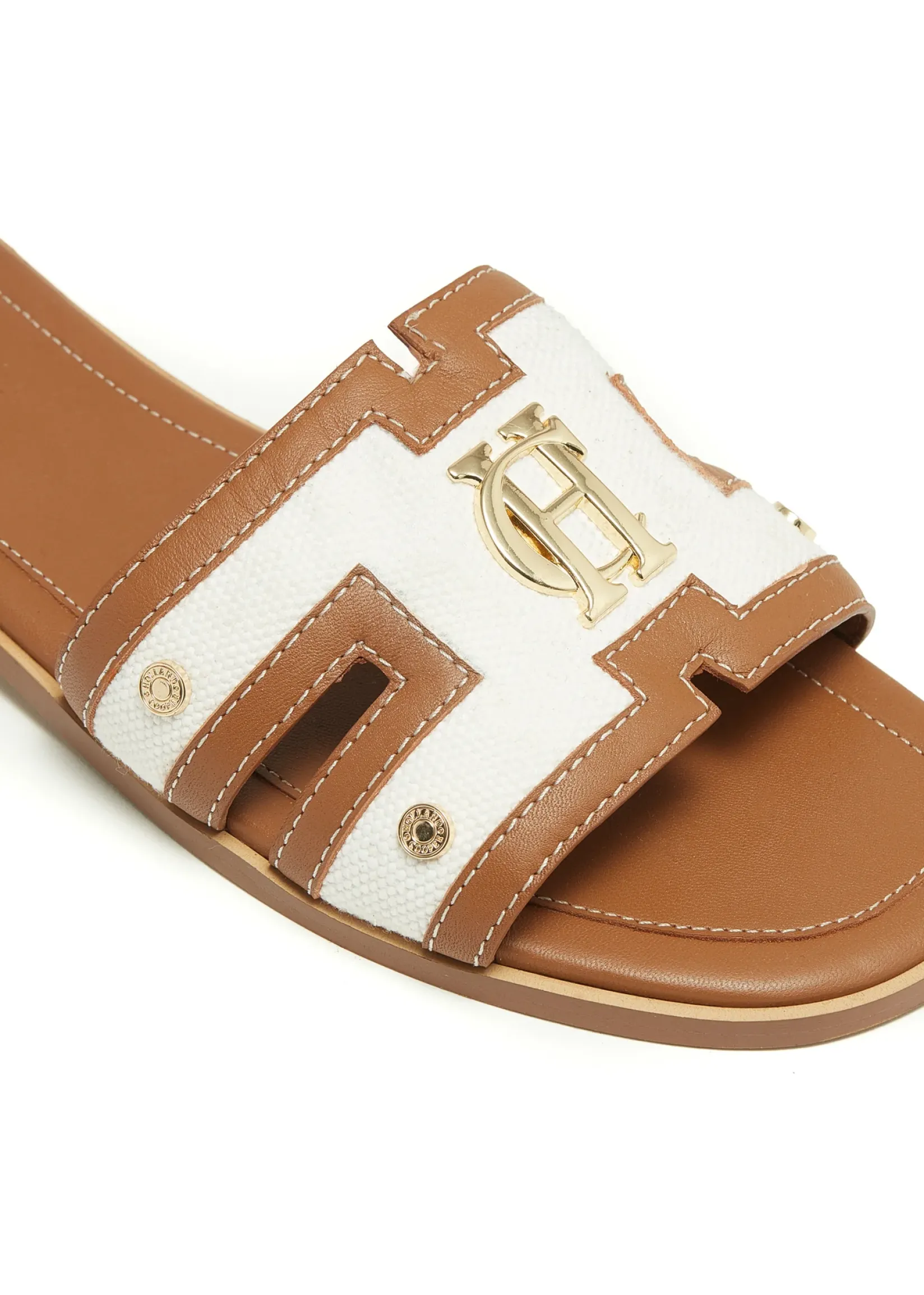 Holland Cooper Sandals|Footwear-Monogram Slides Tan Canvas