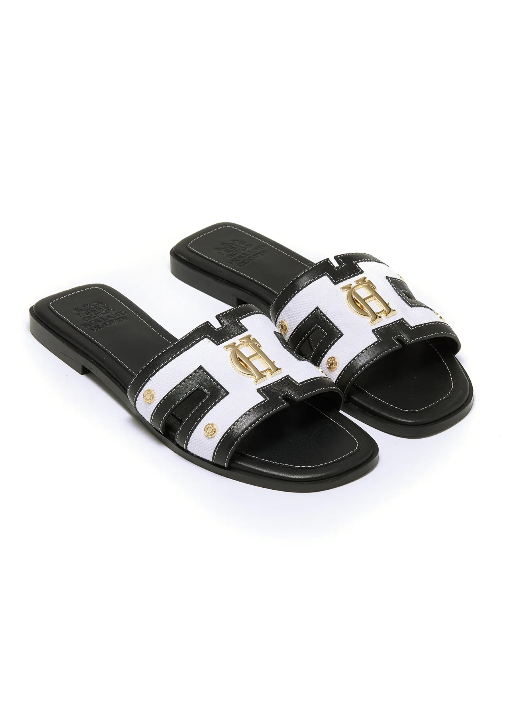Holland Cooper Sandals|Bestsellers-Monogram Slides Black Canvas