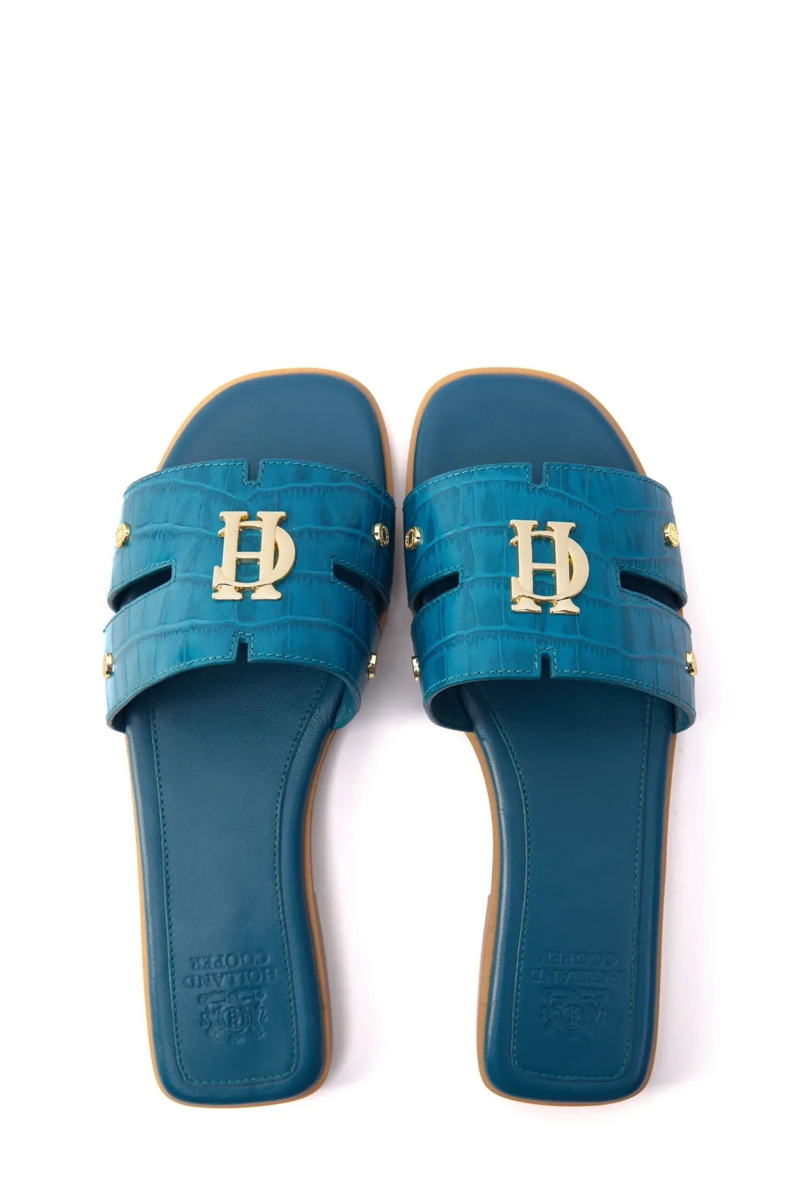 Holland Cooper Sandals|Footwear-Monogram Slides Teal Croc