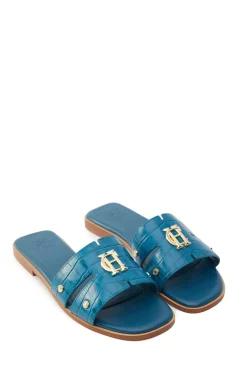 Holland Cooper Sandals|Footwear-Monogram Slides Teal Croc
