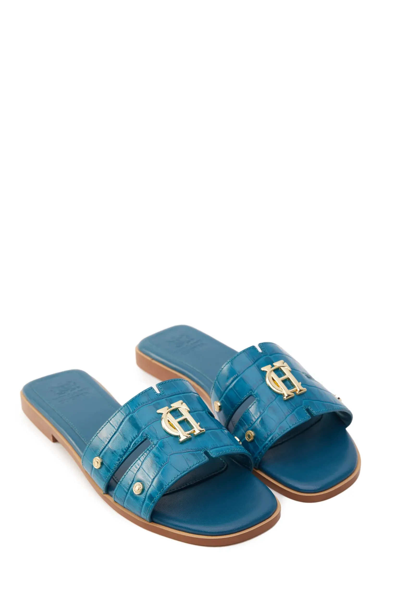 Holland Cooper Sandals|Footwear-Monogram Slides Teal Croc