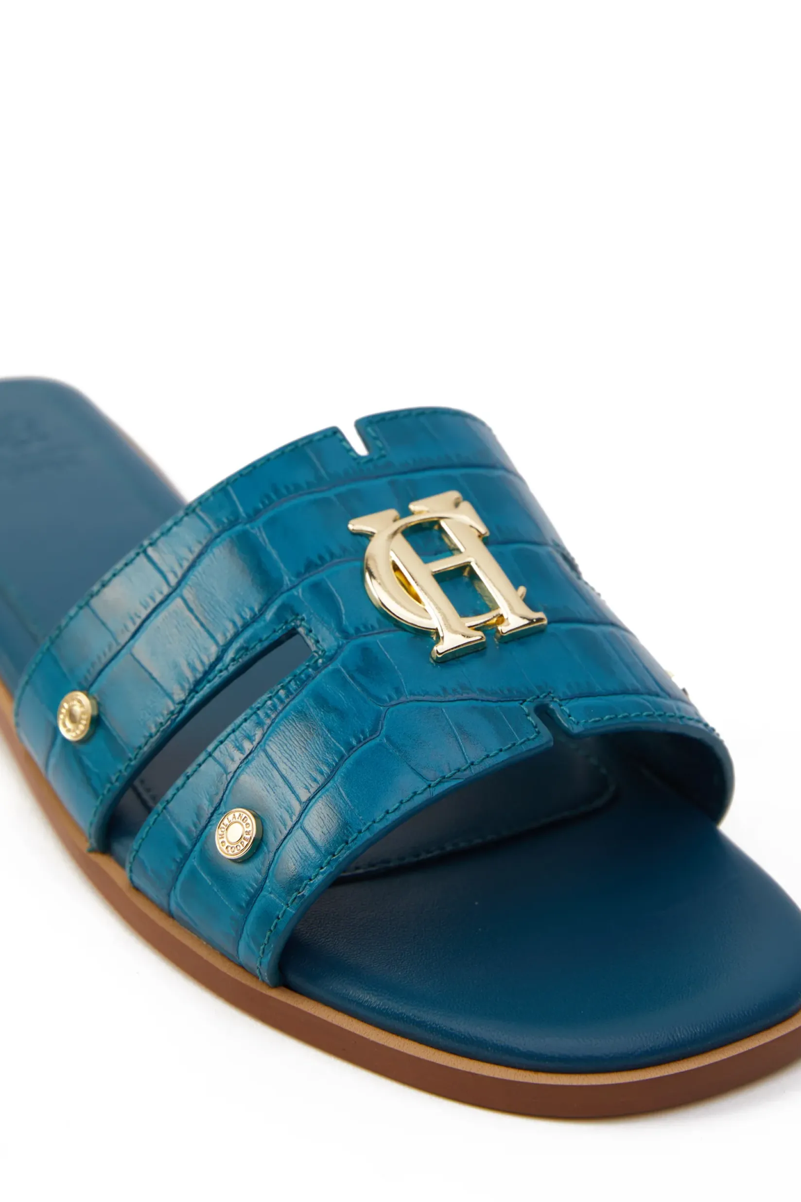 Holland Cooper Sandals|Footwear-Monogram Slides Teal Croc