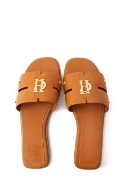 Holland Cooper Sandals|Footwear-Monogram Slides Tan Leather