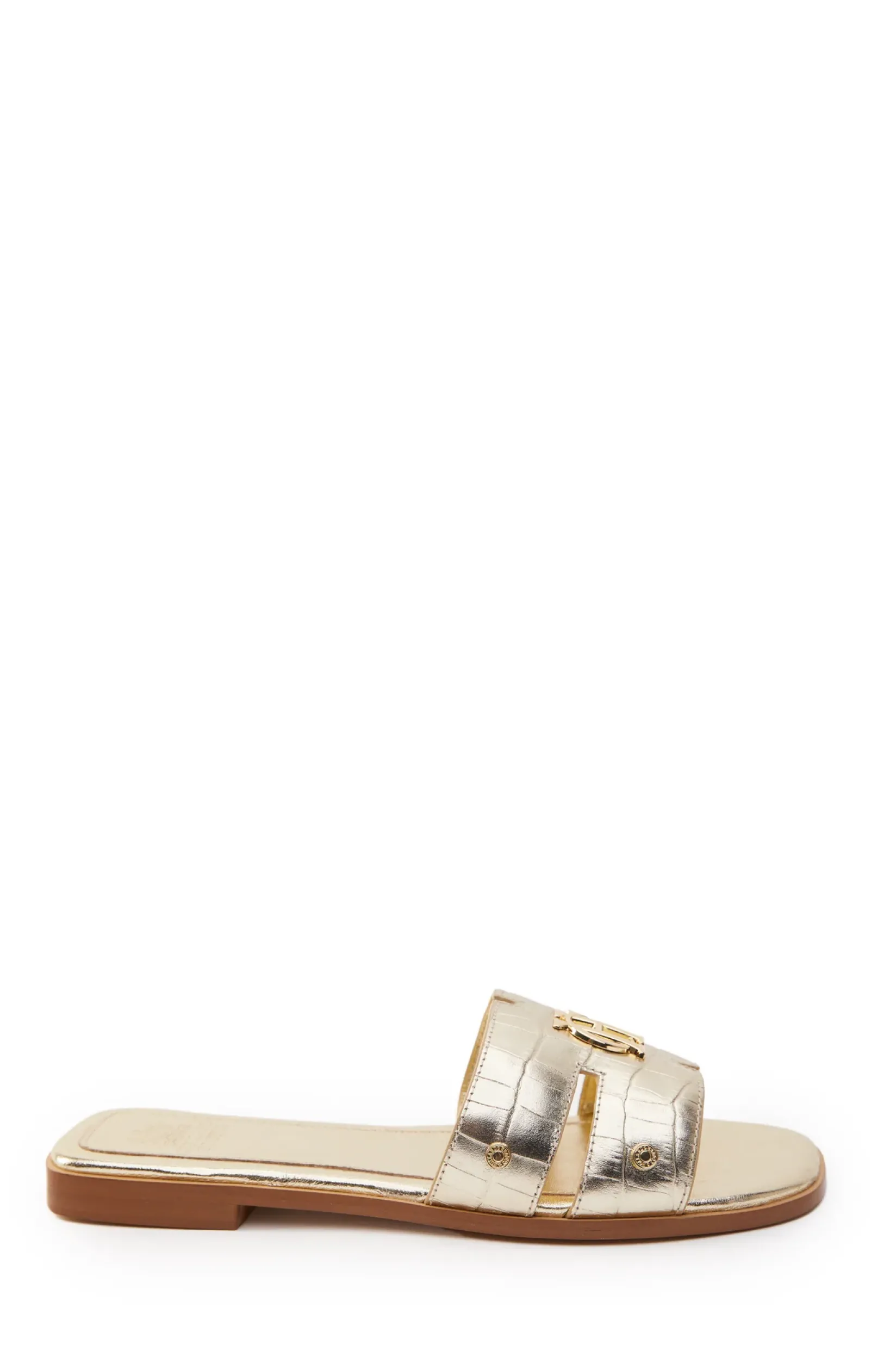 Holland Cooper Sandals|Bestsellers-Monogram Slides Gold Croc