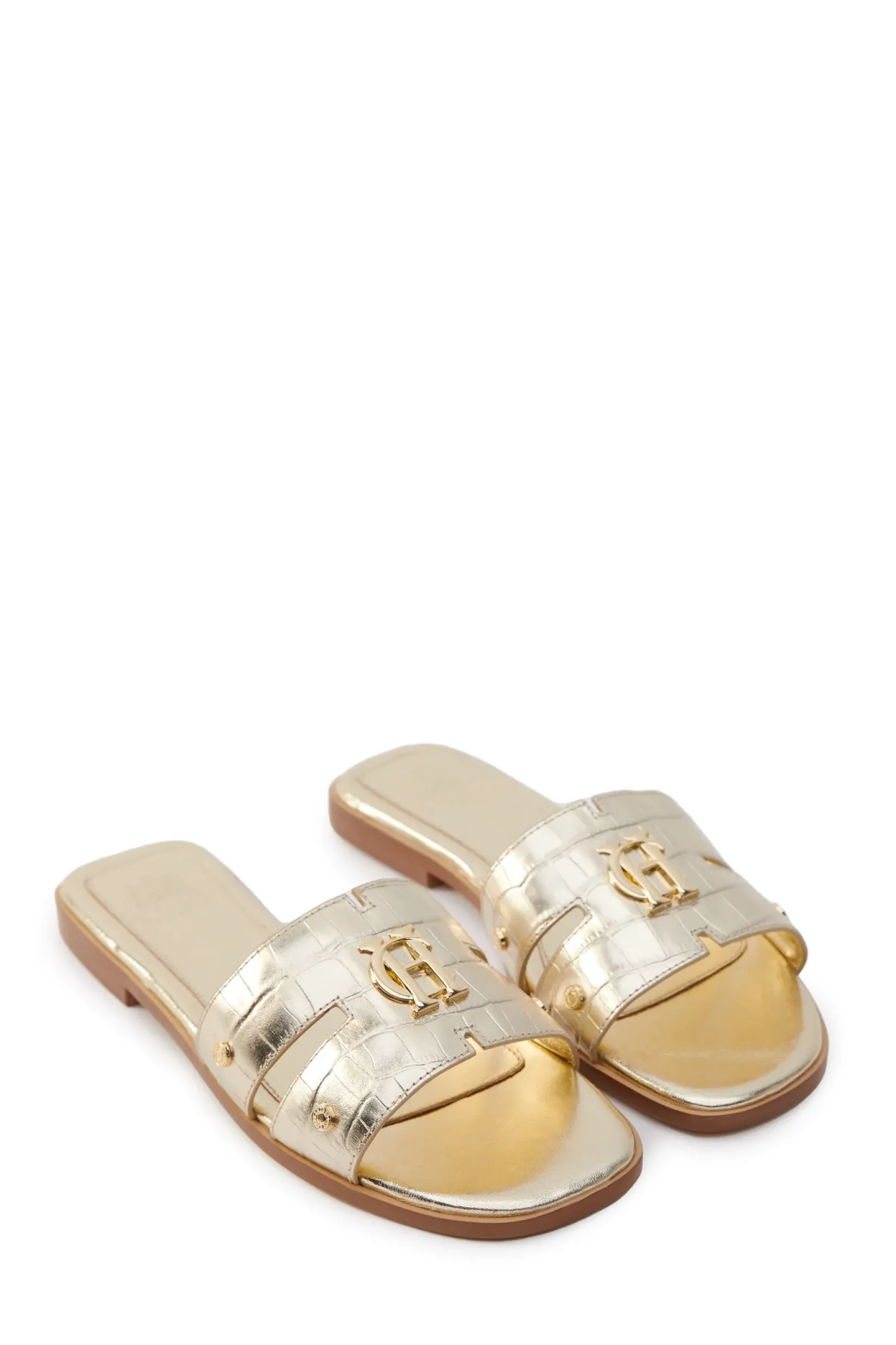 Holland Cooper Sandals|Bestsellers-Monogram Slides Gold Croc