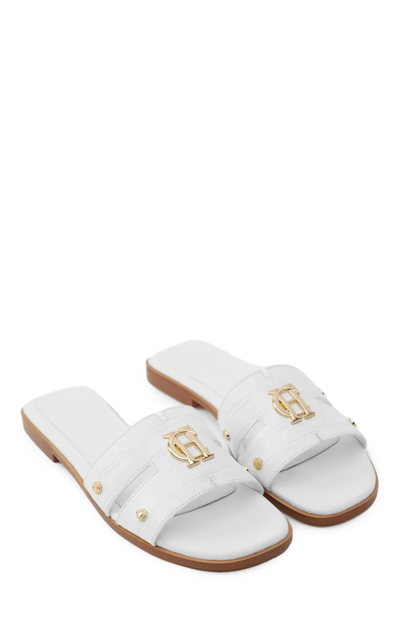 Holland Cooper Sandals|Bestsellers-Monogram Slides White Croc