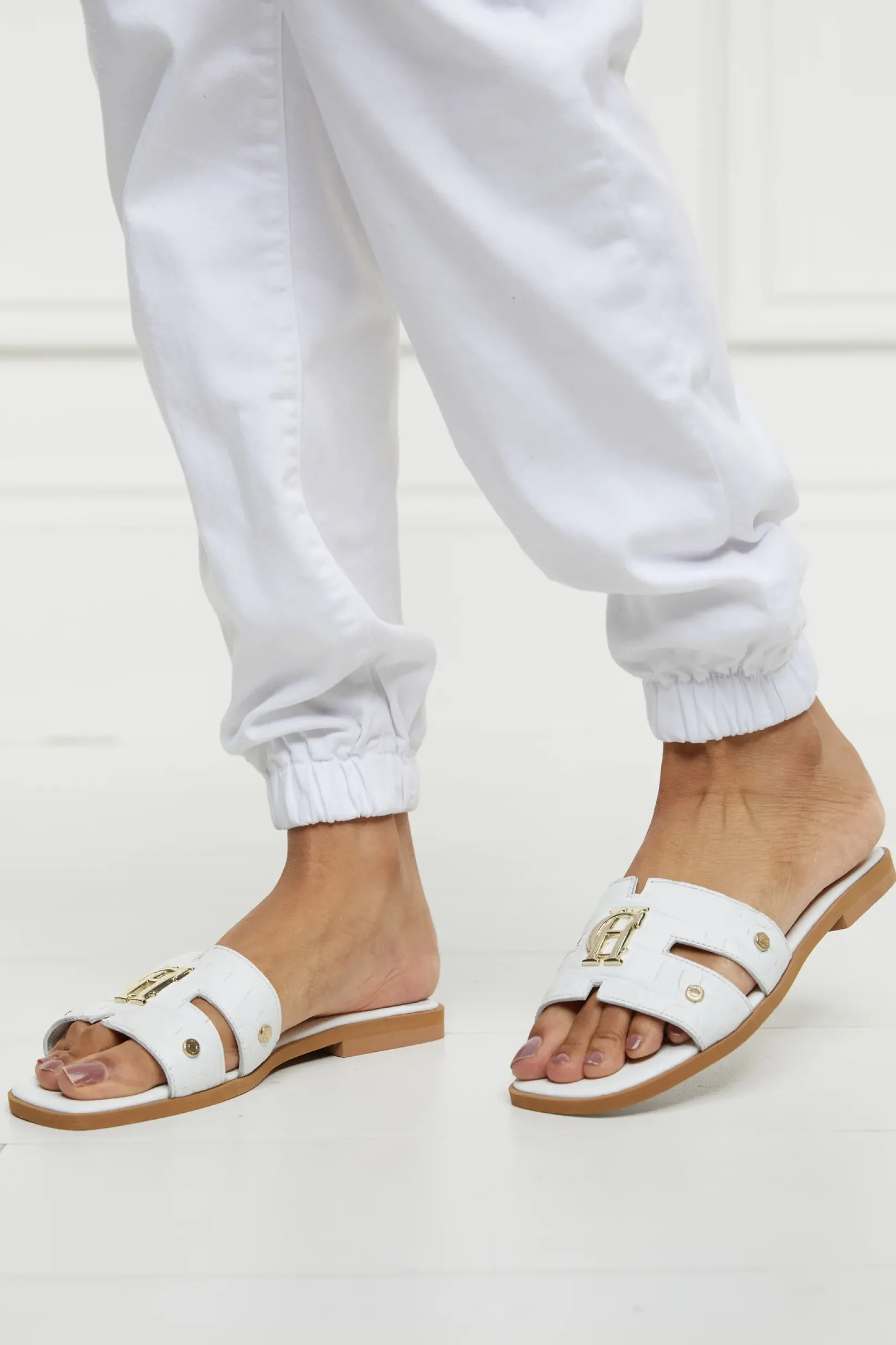 Holland Cooper Sandals|Bestsellers-Monogram Slides White Croc