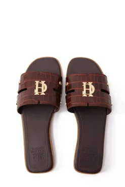 Holland Cooper Sandals|Footwear-Monogram Slides Chocolate Croc