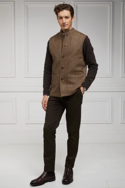 Holland Cooper Gifts For Him|Gilets-Nehru Gilet Large Scale Brown Herringbone