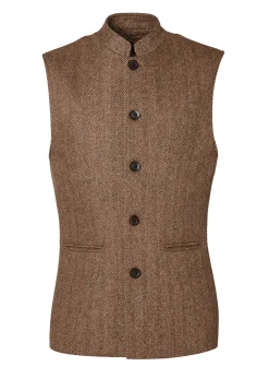 Holland Cooper Gifts For Him|Gilets-Nehru Gilet Large Scale Brown Herringbone