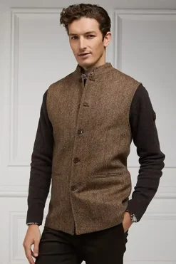 Holland Cooper Gifts For Him|Gilets-Nehru Gilet Large Scale Brown Herringbone