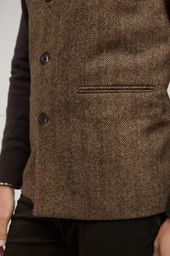 Holland Cooper Gifts For Him|Gilets-Nehru Gilet Large Scale Brown Herringbone