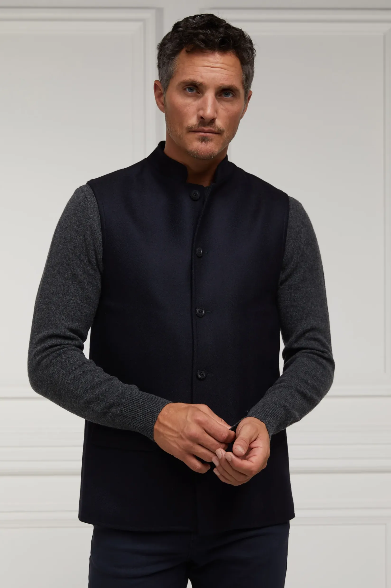 Holland Cooper Gifts For Him|Gilets-Nehru Gilet Navy Loxley