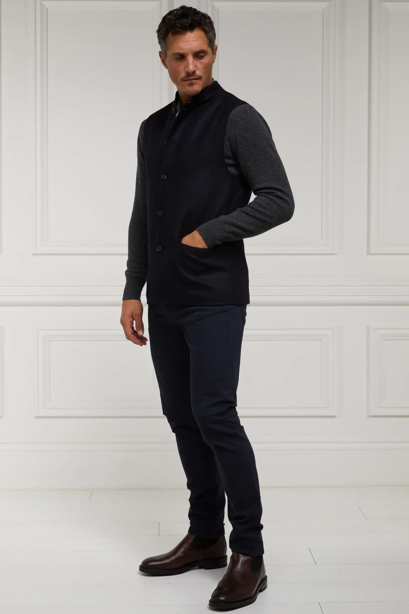Holland Cooper Gifts For Him|Gilets-Nehru Gilet Navy Loxley