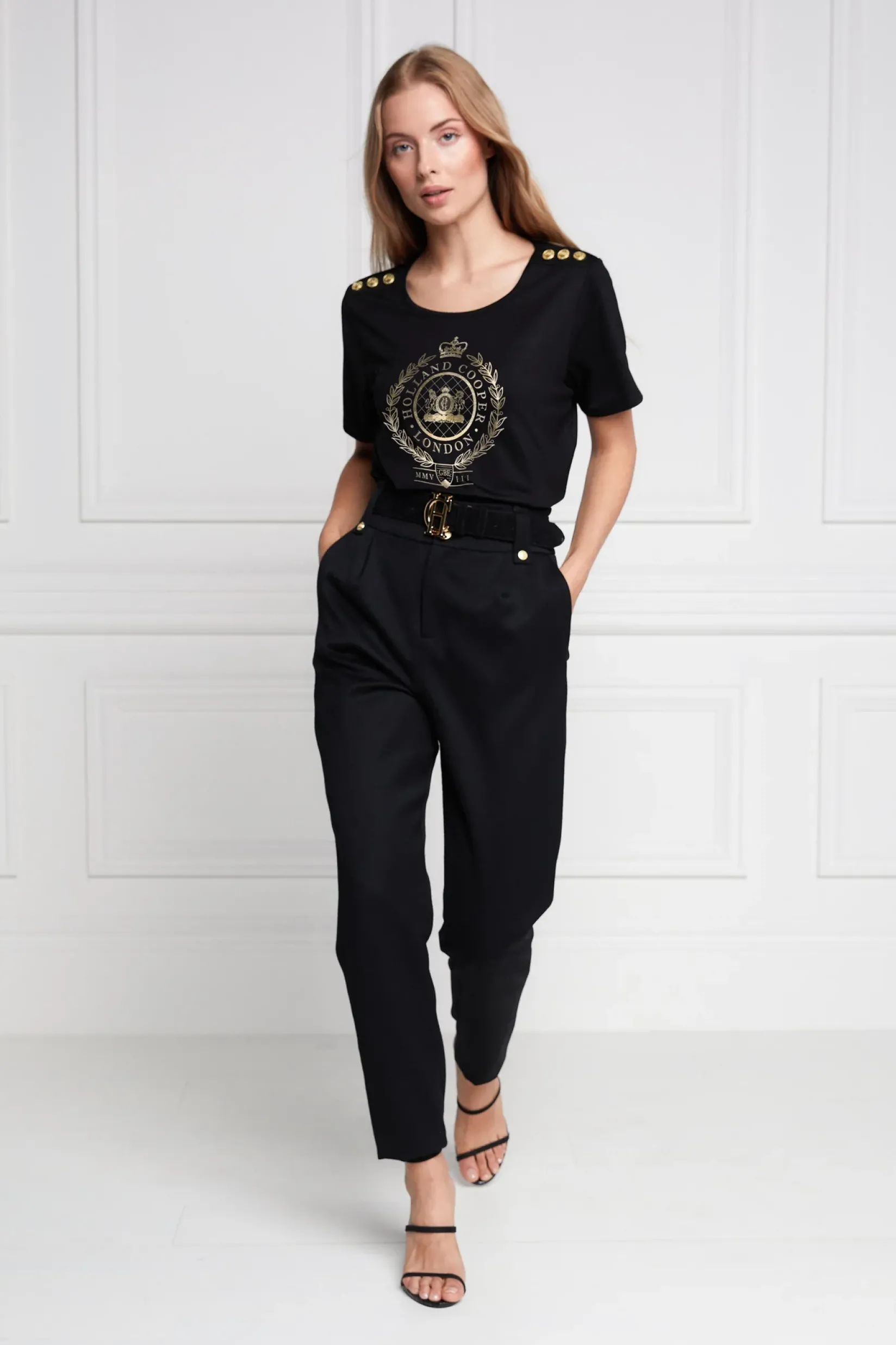 Holland Cooper Tees|Tops-Ornate Crest Tee Black