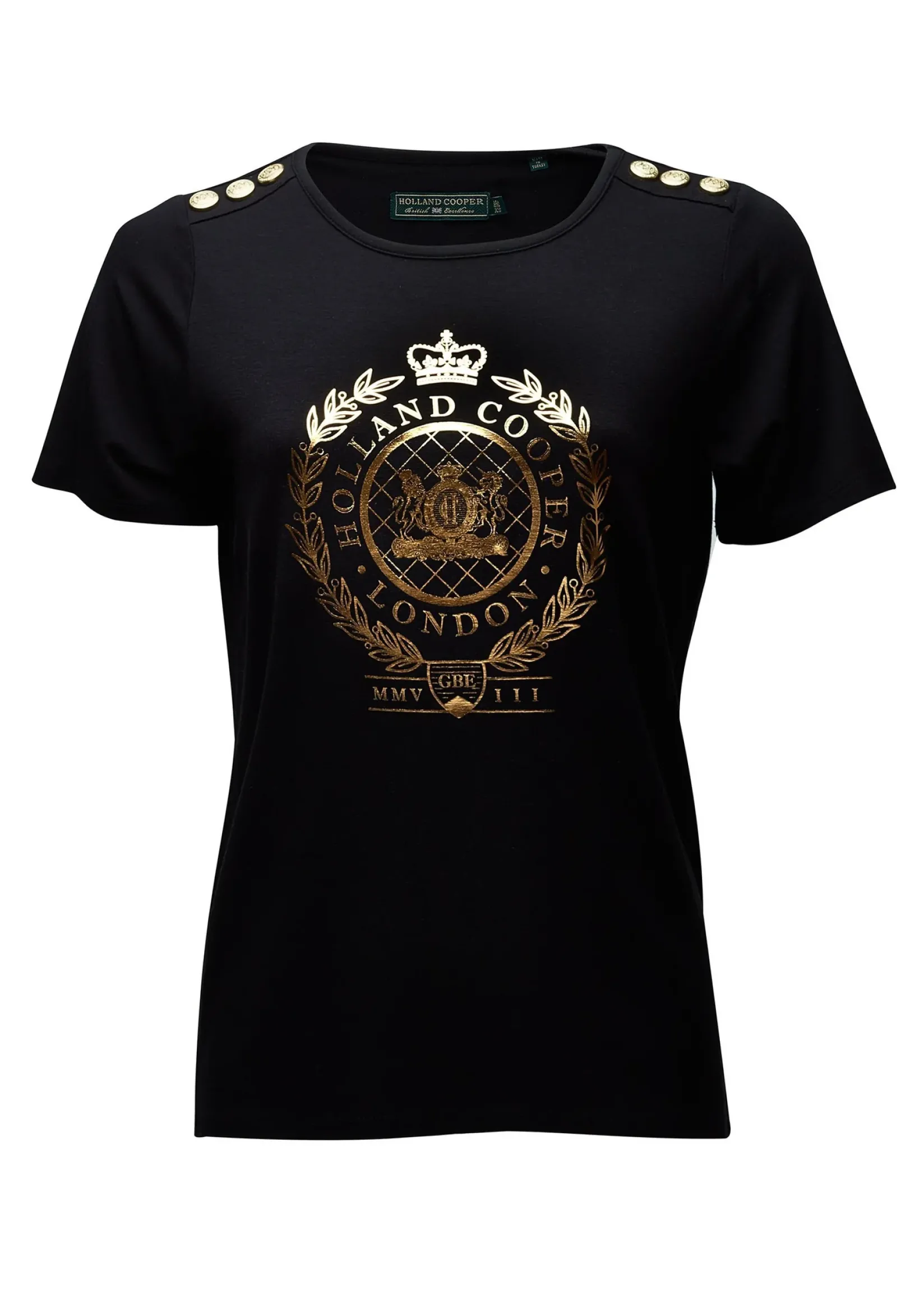 Holland Cooper Tees|Tops-Ornate Crest Tee Black