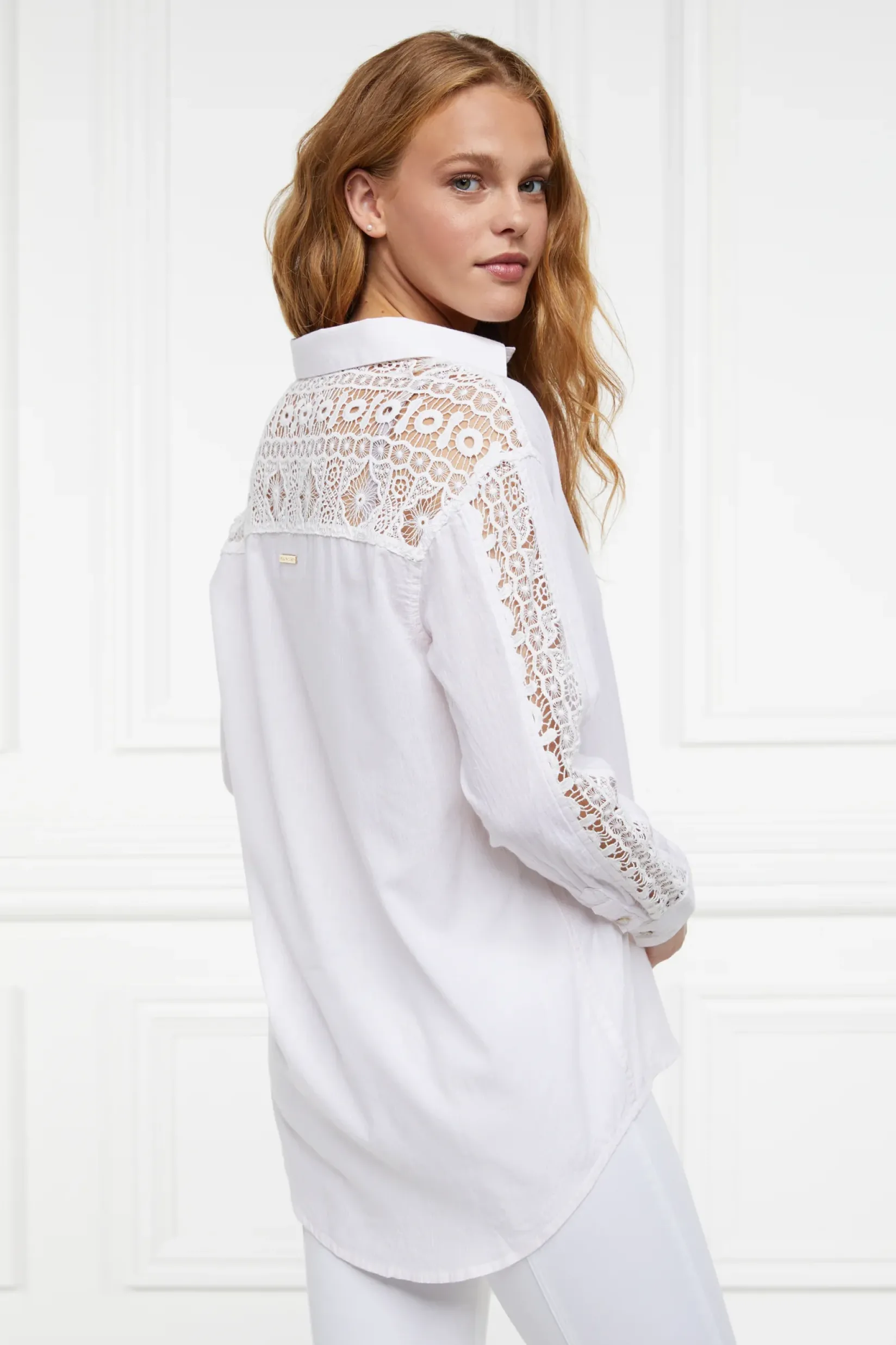 Holland Cooper Shirts & Blouses|Shop By Product-Oversized Cotton Lace Shirt Pink Stripe