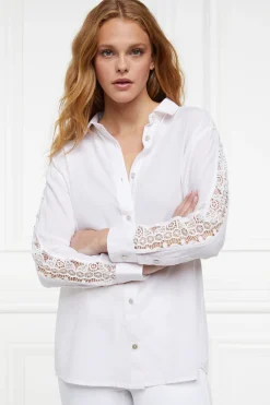 Holland Cooper Shirts & Blouses|Shop By Product-Oversized Cotton Lace Shirt Pink Stripe