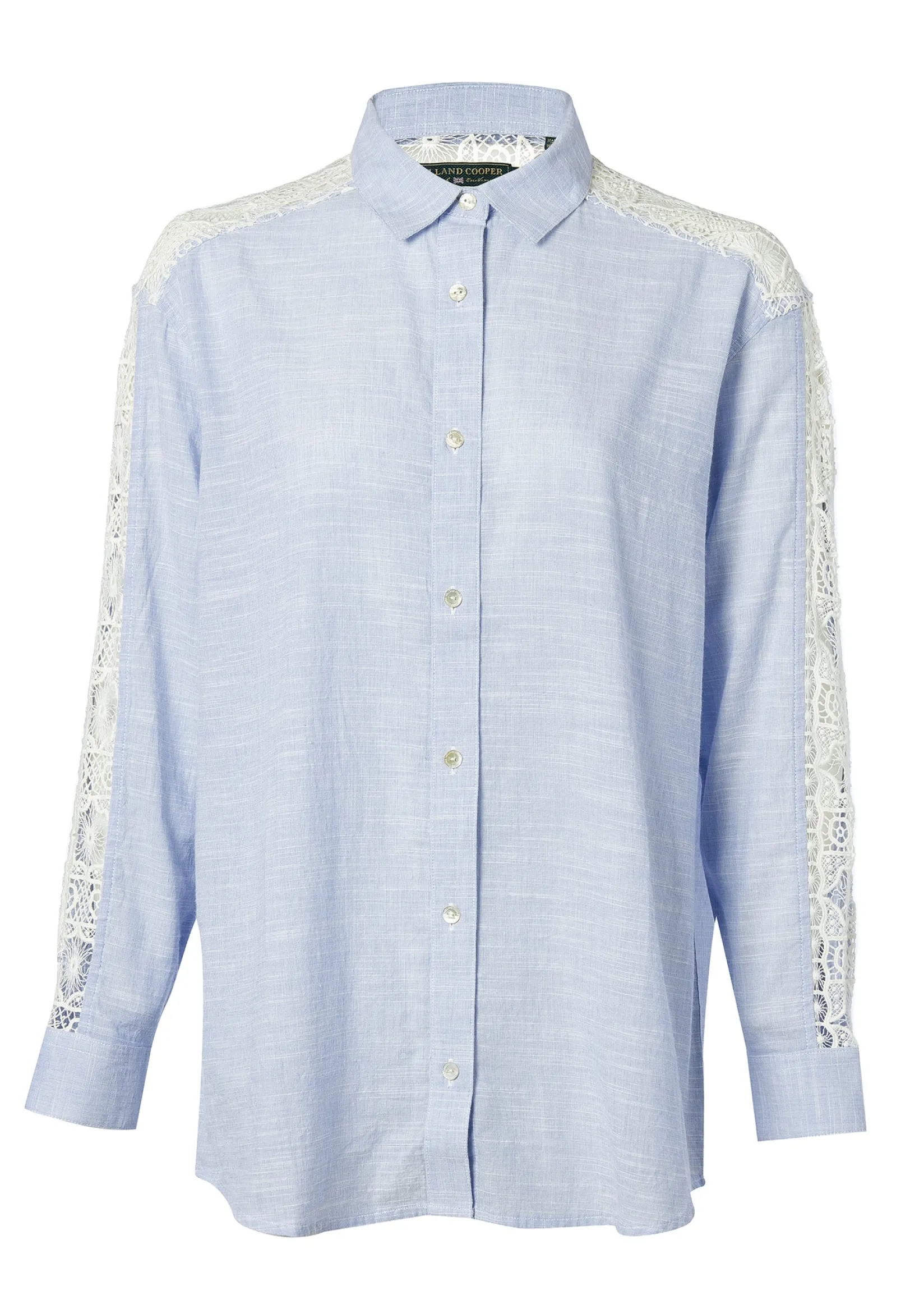 Holland Cooper Shirts & Blouses|Shop By Product-Oversized Cotton Lace Shirt Tick Stripe Sky Blue