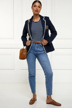 Holland Cooper Tees|Casualwear-Padstow Crew Neck Tee Ink Navy Natural Stripe