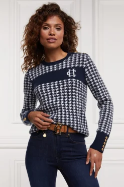 Holland Cooper Knitwear-Panel Crew Neck Knit Ink Navy