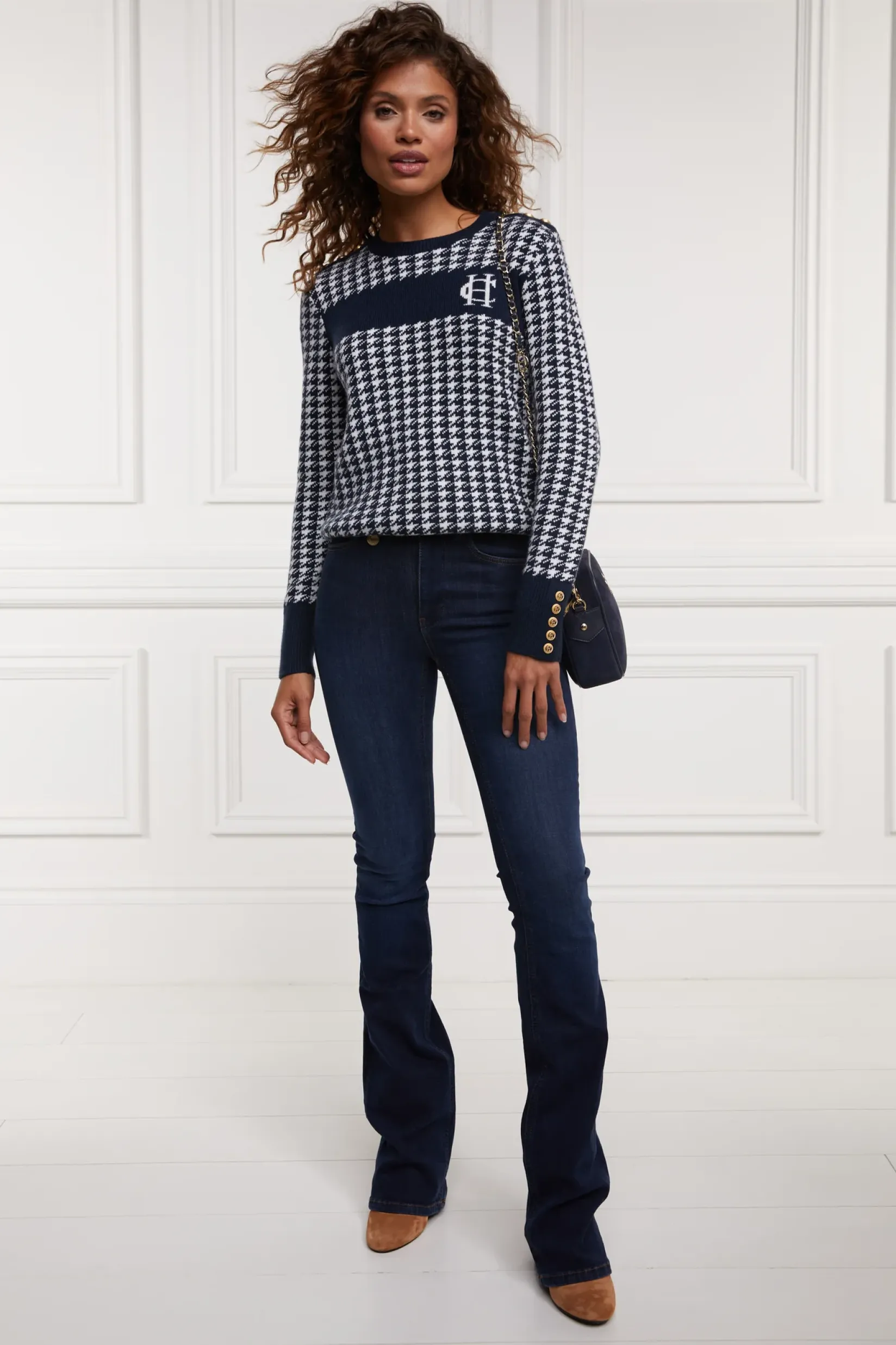 Holland Cooper Knitwear-Panel Crew Neck Knit Ink Navy