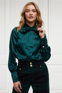 Holland Cooper Shirts & Blouses|Workwear Wardrobe-Penny Jacquard Shirt Emerald
