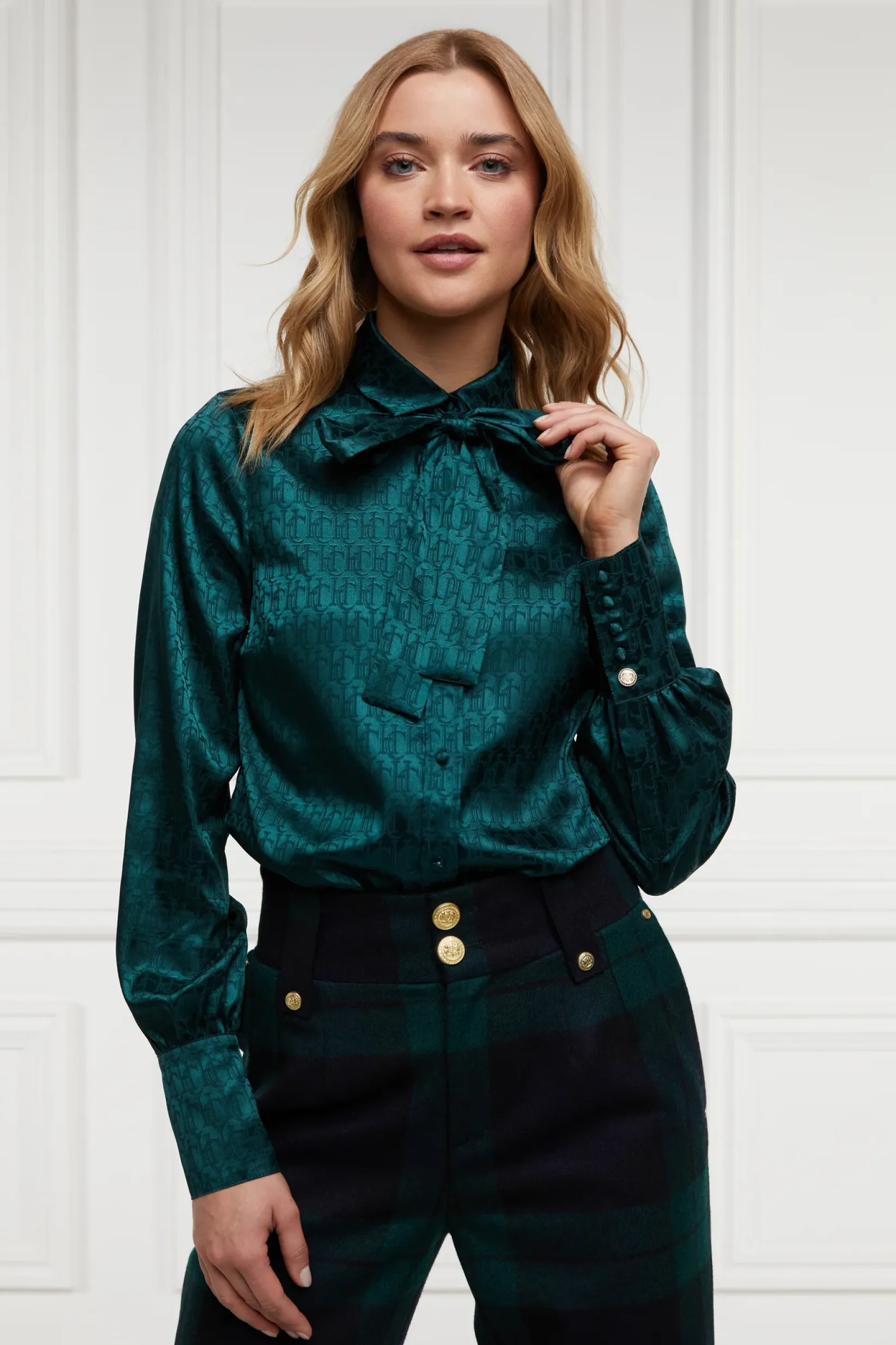 Holland Cooper Shirts & Blouses|Workwear Wardrobe-Penny Jacquard Shirt Emerald