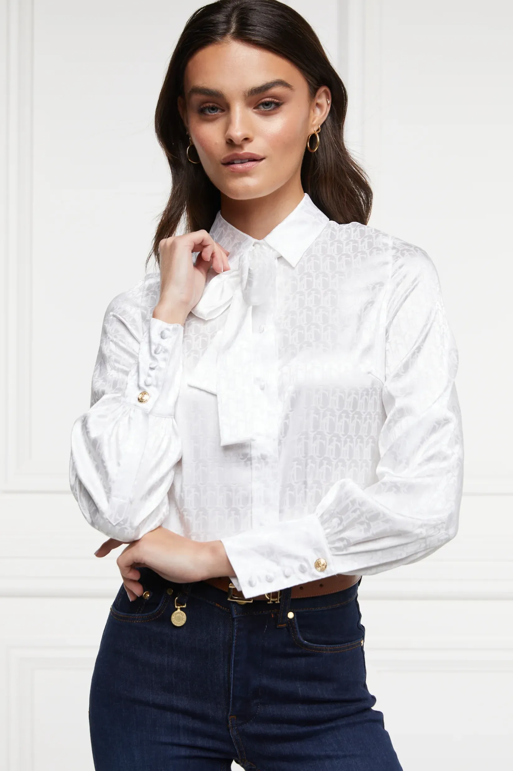 Holland Cooper Shirts & Blouses|The Date Night Edit-Penny Jacquard Shirt White