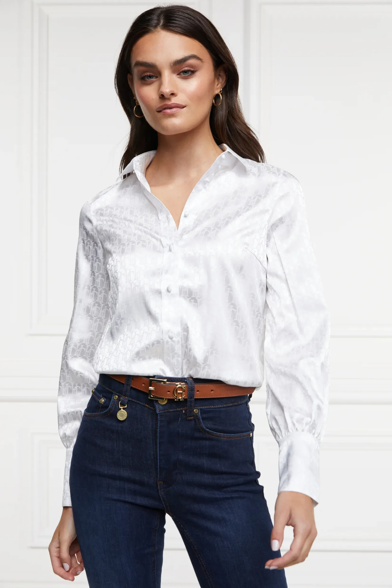 Holland Cooper Shirts & Blouses|The Date Night Edit-Penny Jacquard Shirt White