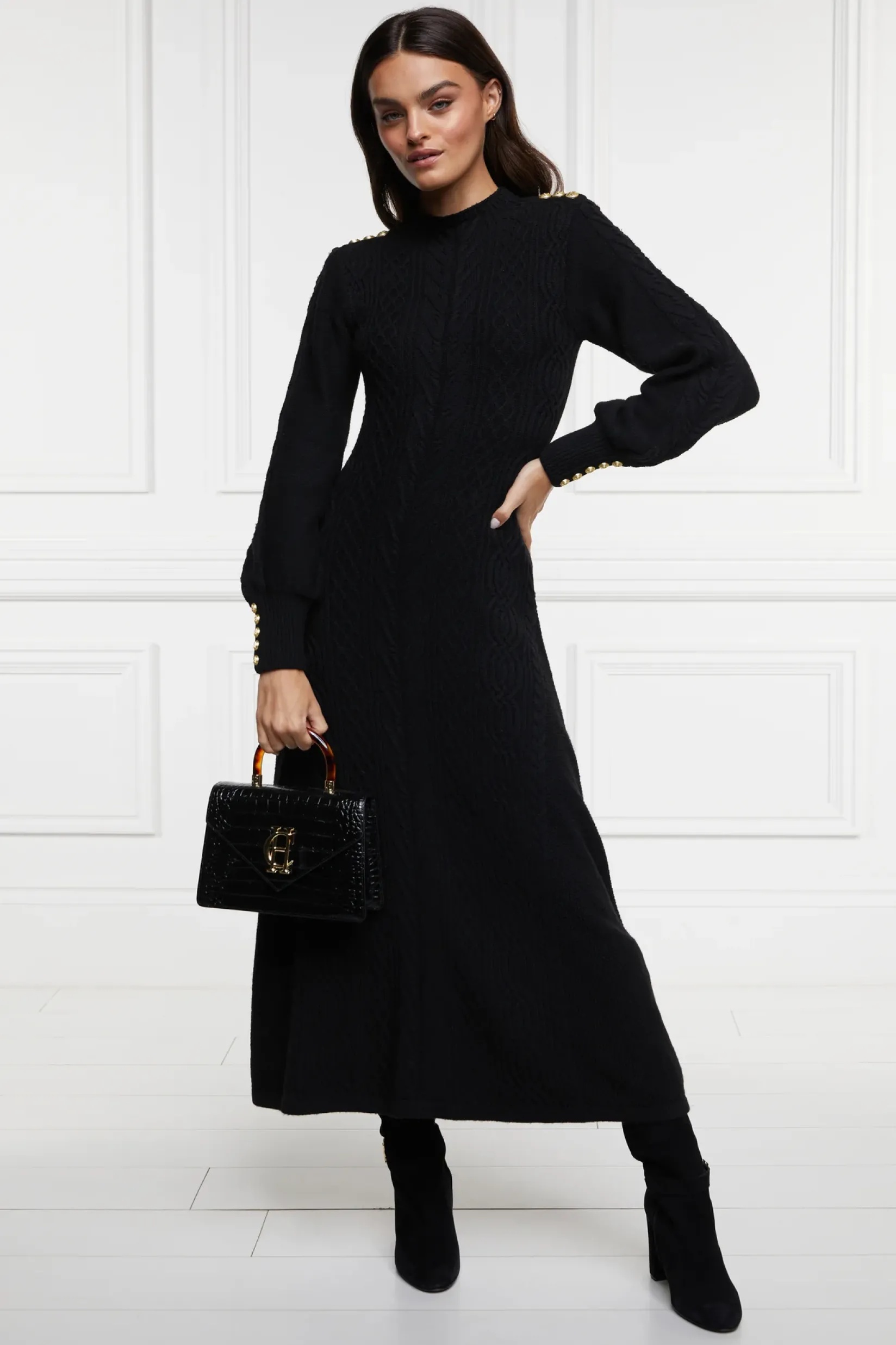 Holland Cooper Dresses|Knitwear-Rachel Maxi Dress Black