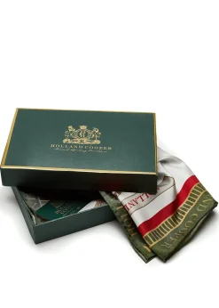 Holland Cooper Gifts For Her|Scarves-Regal Horse Silk Scarf Racing Green Heritage Red