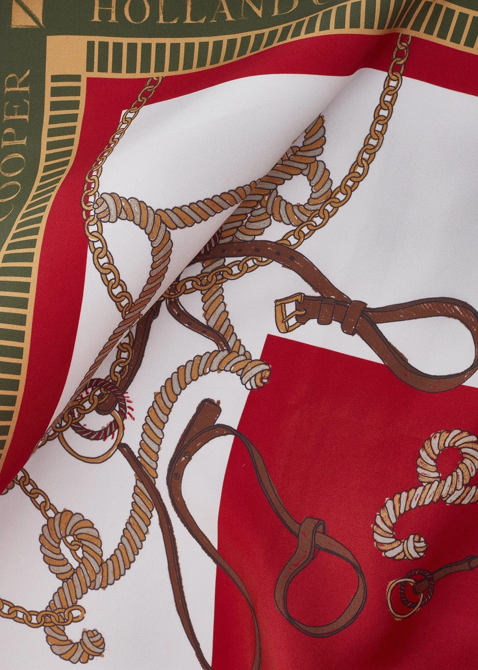 Holland Cooper Gifts For Her|Scarves-Regal Horse Silk Scarf Racing Green Heritage Red
