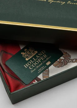 Holland Cooper Gifts For Her|Scarves-Regal Horse Silk Scarf Racing Green Heritage Red
