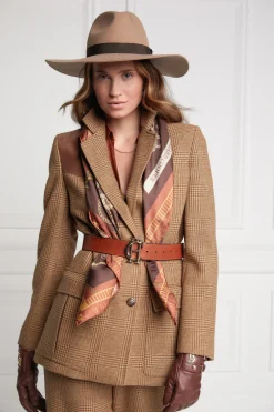 Holland Cooper Gifts For Her|Scarves-Regal Horse Silk Scarf Caramel