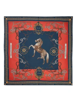 Holland Cooper The Perfect Gesture|Scarves-Regal Horse Silk Scarf Ink Navy Neroli