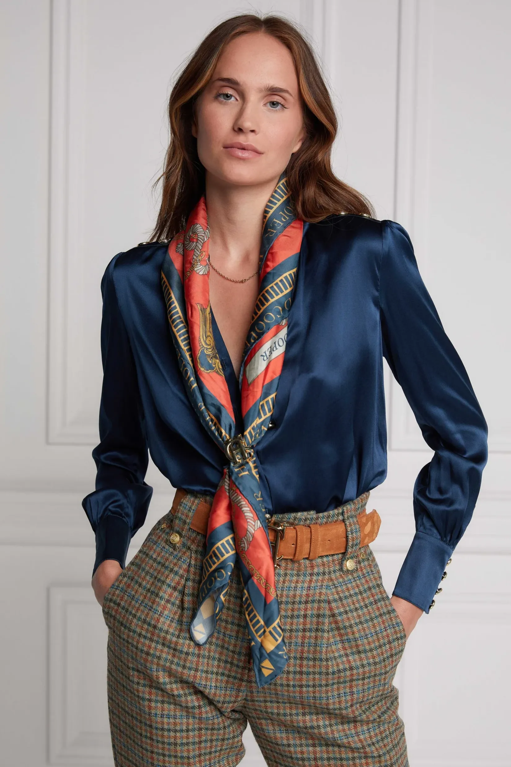 Holland Cooper The Perfect Gesture|Scarves-Regal Horse Silk Scarf Ink Navy Neroli