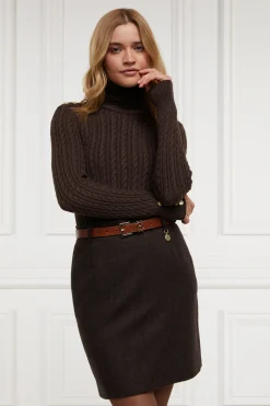 Holland Cooper Skirts|In Stock Tailoring-Regency Skirt Chocolate Herringbone