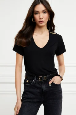 Holland Cooper Tees|Tops-Relax Fit V-Neck Tee Black