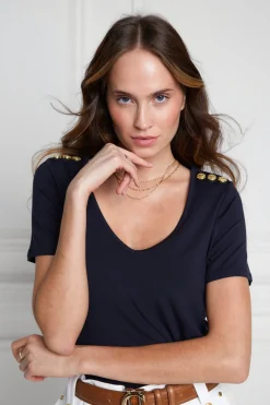 Holland Cooper Tees|Tops-Relax Fit V-Neck Tee Navy