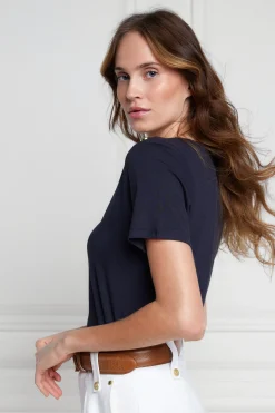 Holland Cooper Tees|Tops-Relax Fit V-Neck Tee Navy