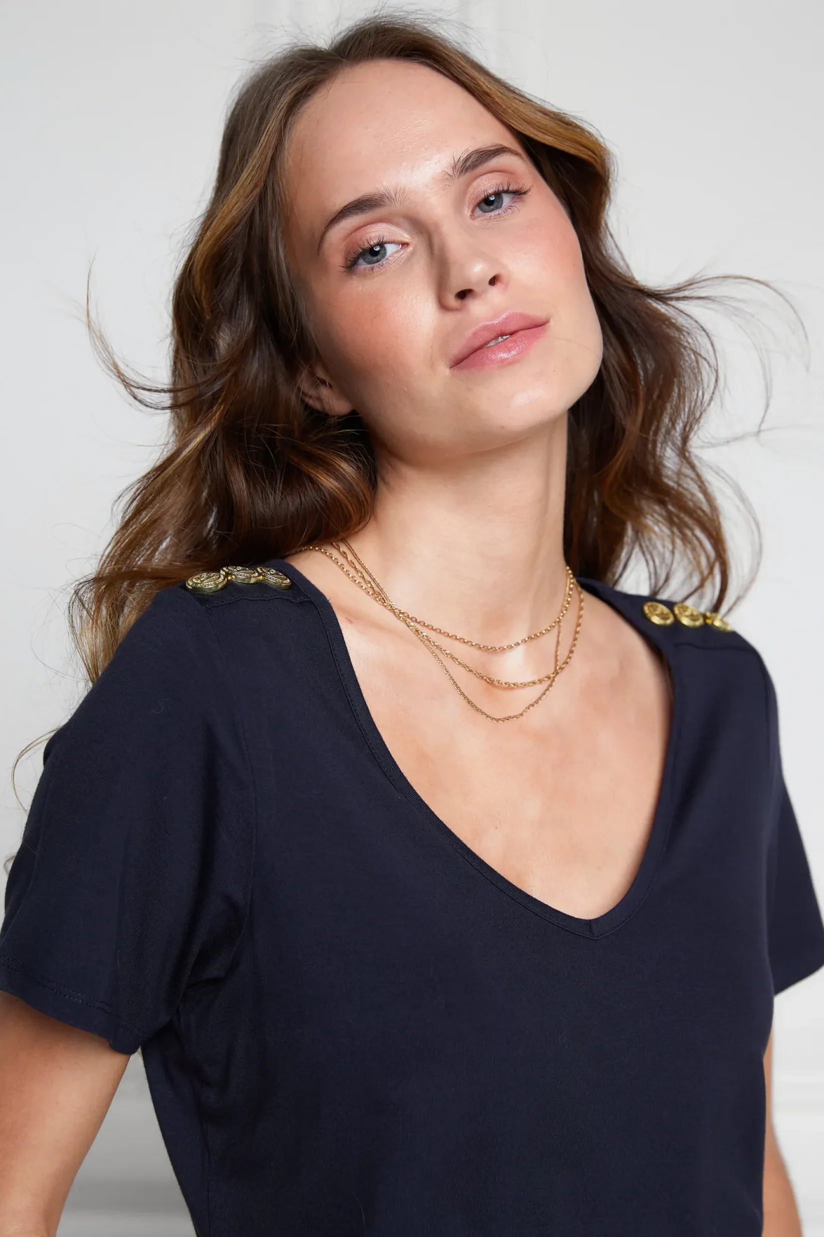 Holland Cooper Tees|Tops-Relax Fit V-Neck Tee Navy