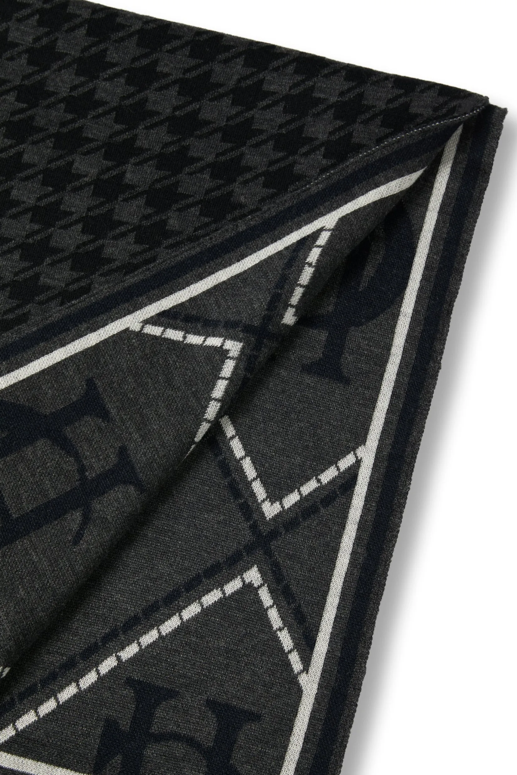 Holland Cooper Scarves|Scarves-Reversible Monogram Scarf Charcoal Houndstooth