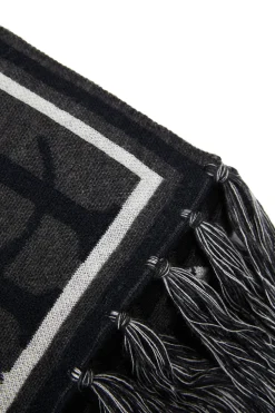 Holland Cooper Scarves|Scarves-Reversible Monogram Scarf Charcoal Houndstooth