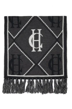 Holland Cooper Scarves|Scarves-Reversible Monogram Scarf Charcoal Houndstooth