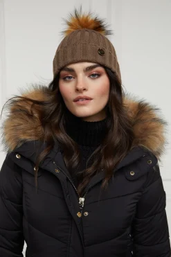 Holland Cooper Hats & Headbands|Hats & Headbands-Rib Bobble Hat Taupe