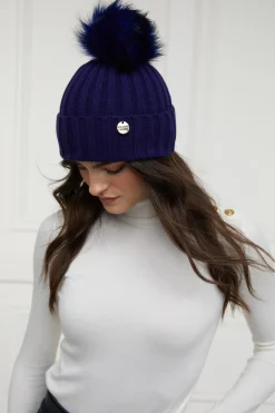 Holland Cooper Hats & Headbands|Hats & Headbands-Rib Bobble Hat Ink Navy