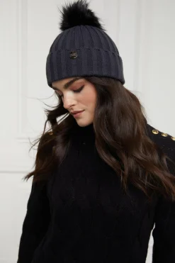Holland Cooper Hats & Headbands|Hats & Headbands-Rib Bobble Hat Grey
